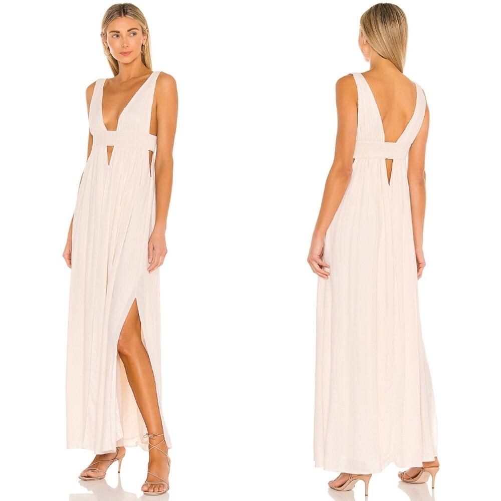 Indah Blush Cream Maxi Dress with Deep V and Side Slit